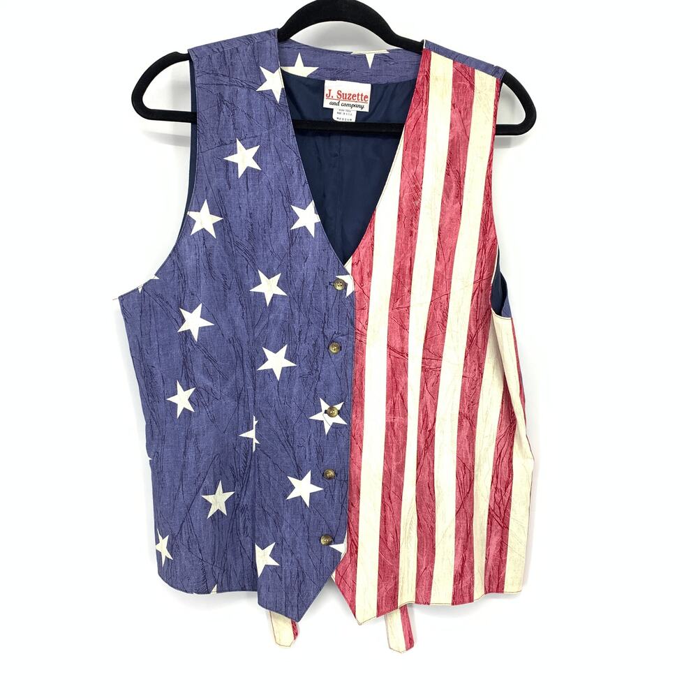 Vintage J. Suzette Cotton Vest Womens Sz Medium American Flag Red White Blue